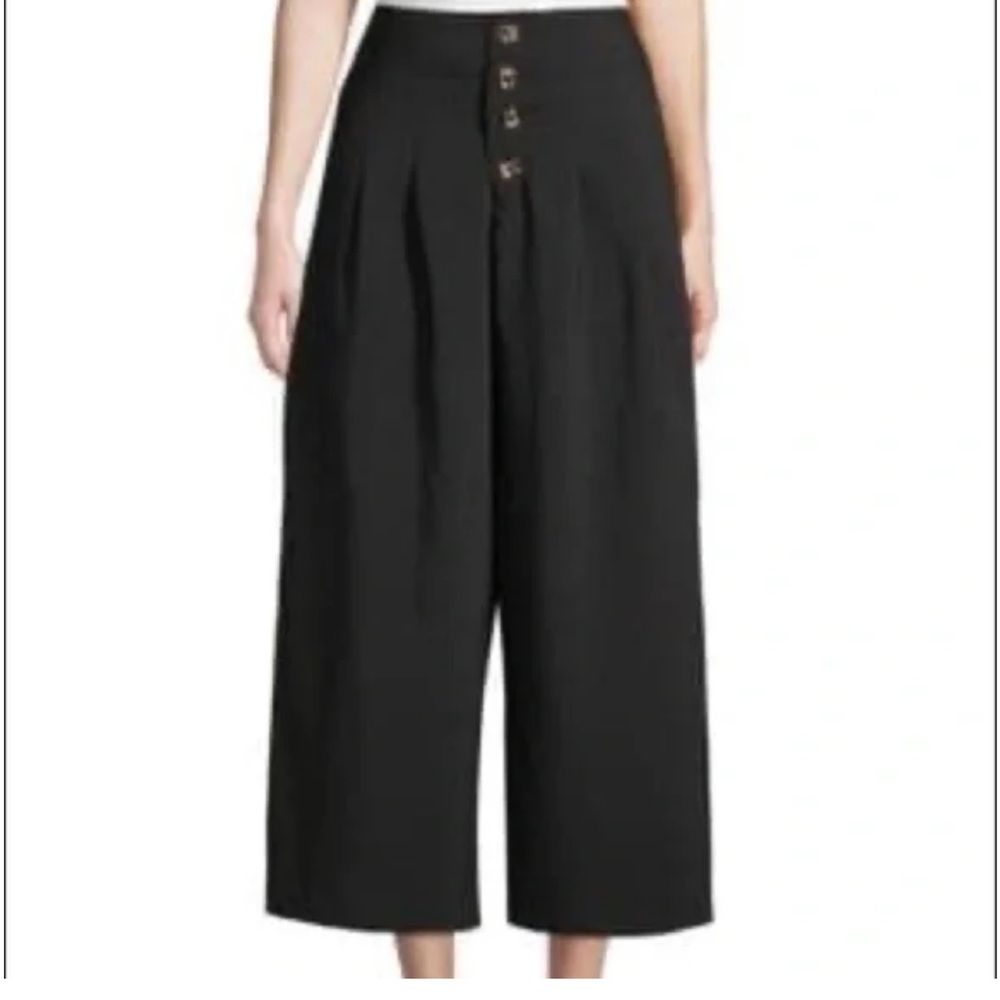 Lea & Viola Black Wide-Leg Cropped High Waisted Pleated Front Culottes Size S